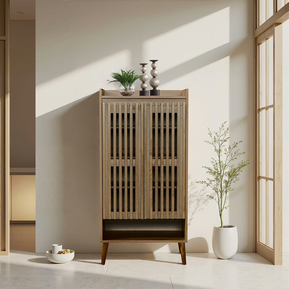 キャビネット サイドボード チェスト 木製 おしゃれ 扉付き 可動棚 縦格子扉 幅60cm 奥行39cm 高さ120cm 大容量 リビング ヴィンテージ 北欧 木目調 ウッド 家具 玄関 寝室 ウォルナットカラー 7日内出荷