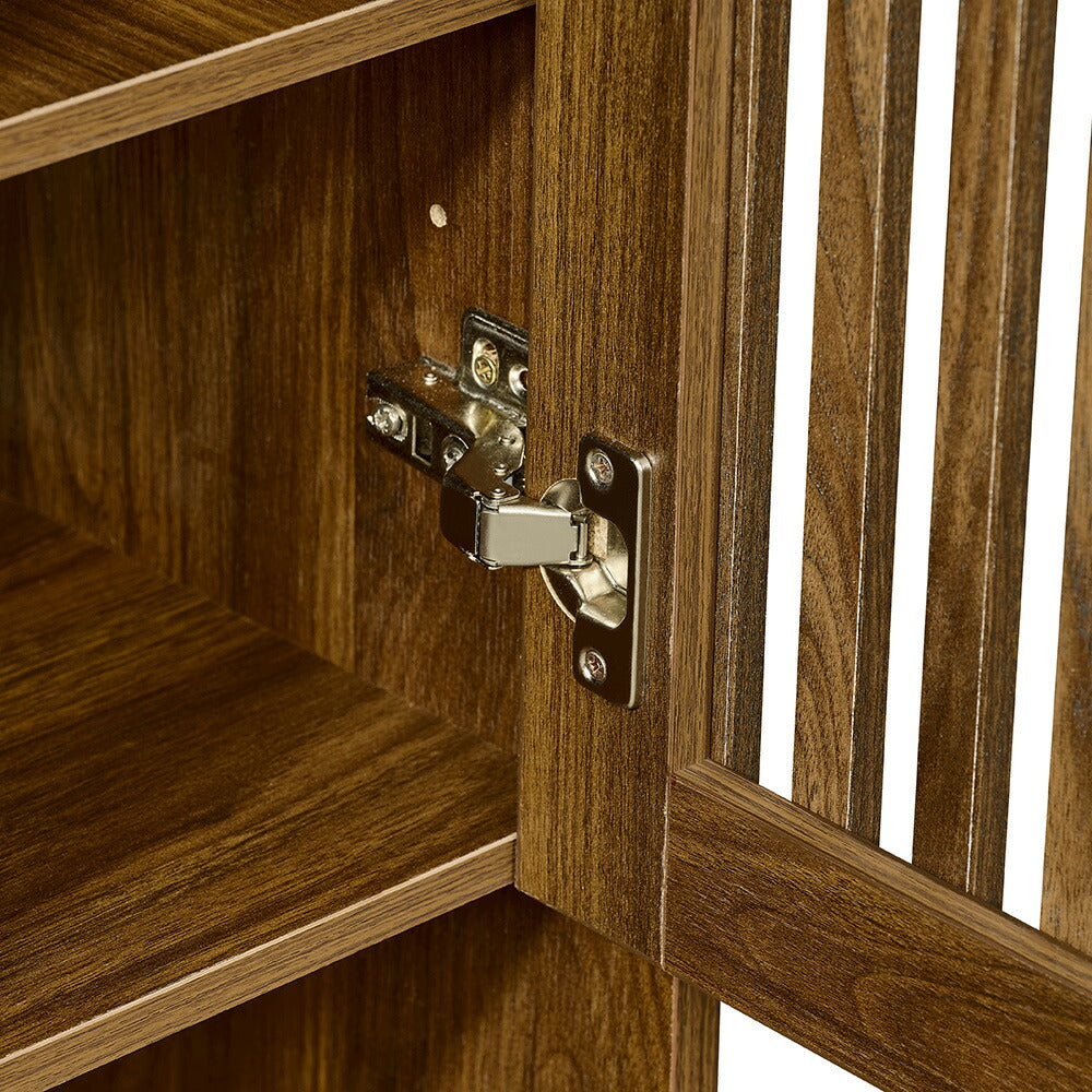 キャビネット サイドボード チェスト 木製 おしゃれ 扉付き 可動棚 縦格子扉 幅60cm 奥行39cm 高さ120cm 大容量 リビング ヴィンテージ 北欧 木目調 ウッド 家具 玄関 寝室 ウォルナットカラー 7日内出荷