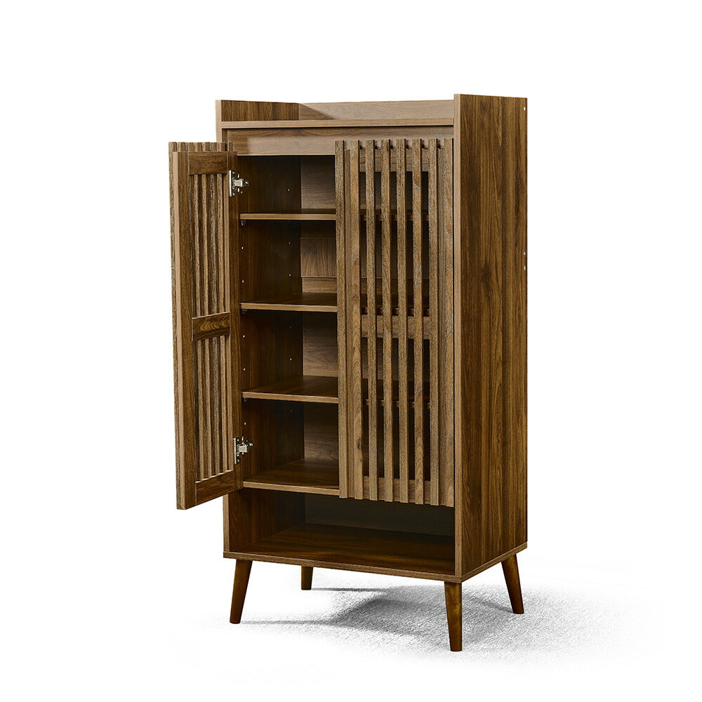 キャビネット サイドボード チェスト 木製 おしゃれ 扉付き 可動棚 縦格子扉 幅60cm 奥行39cm 高さ120cm 大容量 リビング ヴィンテージ 北欧 木目調 ウッド 家具 玄関 寝室 ウォルナットカラー 7日内出荷
