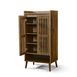 キャビネット サイドボード チェスト 木製 おしゃれ 扉付き 可動棚 縦格子扉 幅60cm 奥行39cm 高さ120cm 大容量 リビング ヴィンテージ 北欧 木目調 ウッド 家具 玄関 寝室 ウォルナットカラー 7日内出荷