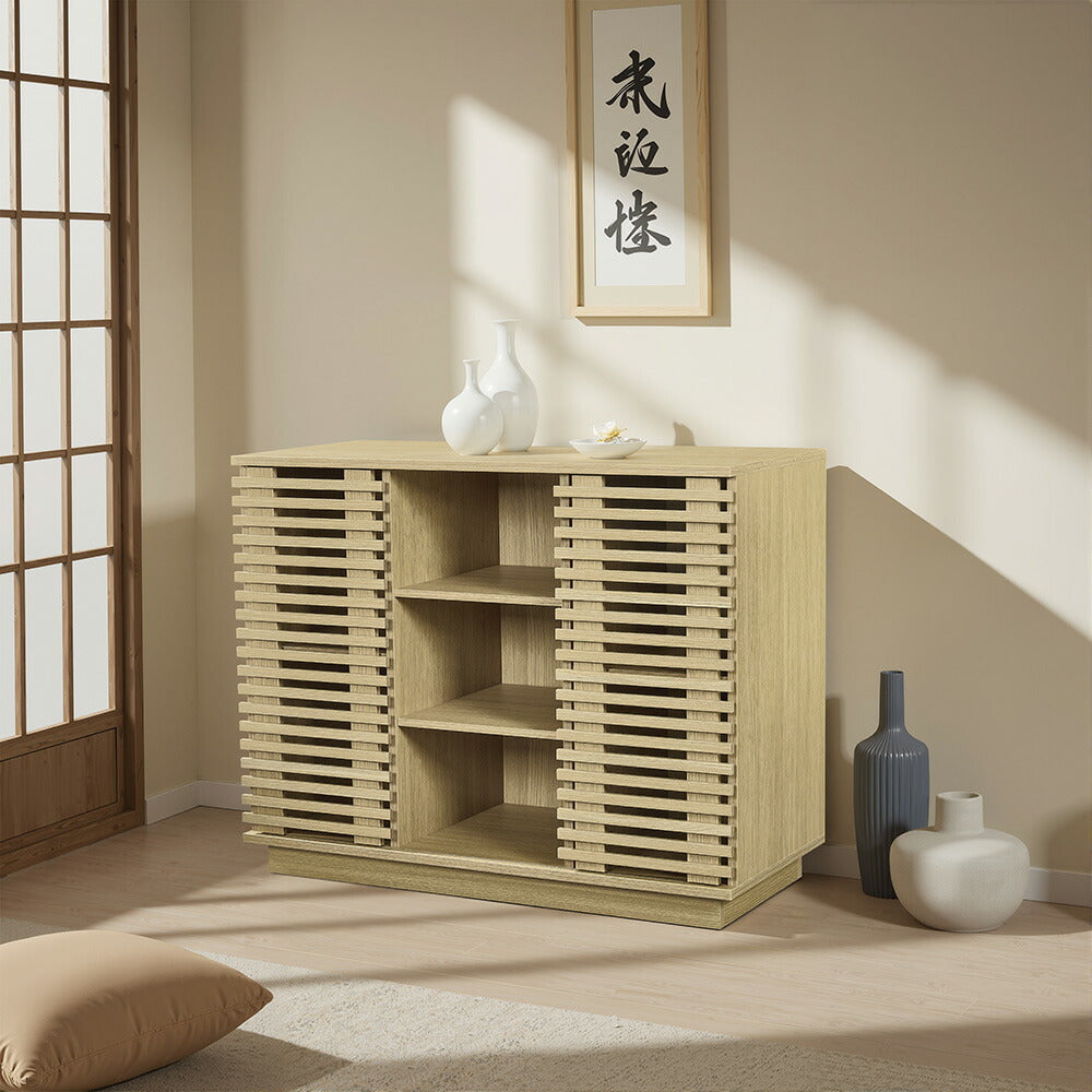 キャビネット サイドボード チェスト 木製 おしゃれ 扉付き 可動棚 横格子扉 幅88cm 幅120cm 大容量 リビング ヴィンテージ 北欧 木目調 家具 玄関 寝室 ナチュラル ウォルナットカラー