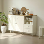 キャビネット サイドボード チェスト 引き出し付き ホワイト アイボリー 白 大容量 収納棚 リビング 収納 モダン 扉付き リビングボード オープン おしゃれ 整理タンス 北欧 韓国風 おしゃれ 寝室 子供部屋 幅118cm 奥行35cm 高さ82cm 2Way仕様天板 可愛い