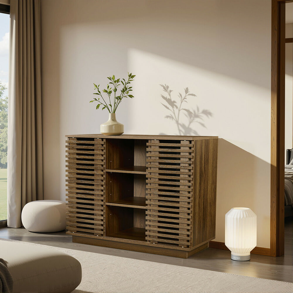 キャビネット サイドボード チェスト 木製 おしゃれ 扉付き 可動棚 横格子扉 幅88cm 幅120cm 大容量 リビング ヴィンテージ 北欧 木目調 家具 玄関 寝室 ナチュラル ウォルナットカラー
