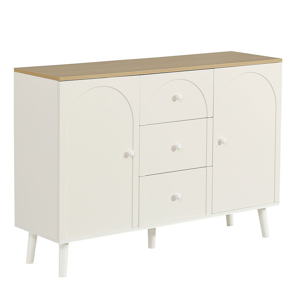 キャビネット サイドボード チェスト 引き出し付き ホワイト アイボリー 白 大容量 収納棚 リビング 収納 モダン 扉付き リビングボード おしゃれ 整理タンス 北欧 韓国風 おしゃれ 寝室 子供部屋 幅118cm 奥行35cm 高さ82cm 2Way仕様天板 可愛い