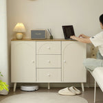 キャビネット サイドボード チェスト 引き出し付き ホワイト アイボリー 白 大容量 収納棚 リビング 収納 モダン 扉付き リビングボード おしゃれ 整理タンス 北欧 韓国風 おしゃれ 寝室 子供部屋 幅118cm 奥行35cm 高さ82cm 2Way仕様天板 可愛い