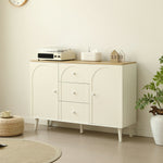 キャビネット サイドボード チェスト 引き出し付き ホワイト アイボリー 白 大容量 収納棚 リビング 収納 モダン 扉付き リビングボード おしゃれ 整理タンス 北欧 韓国風 おしゃれ 寝室 子供部屋 幅118cm 奥行35cm 高さ82cm 2Way仕様天板 可愛い