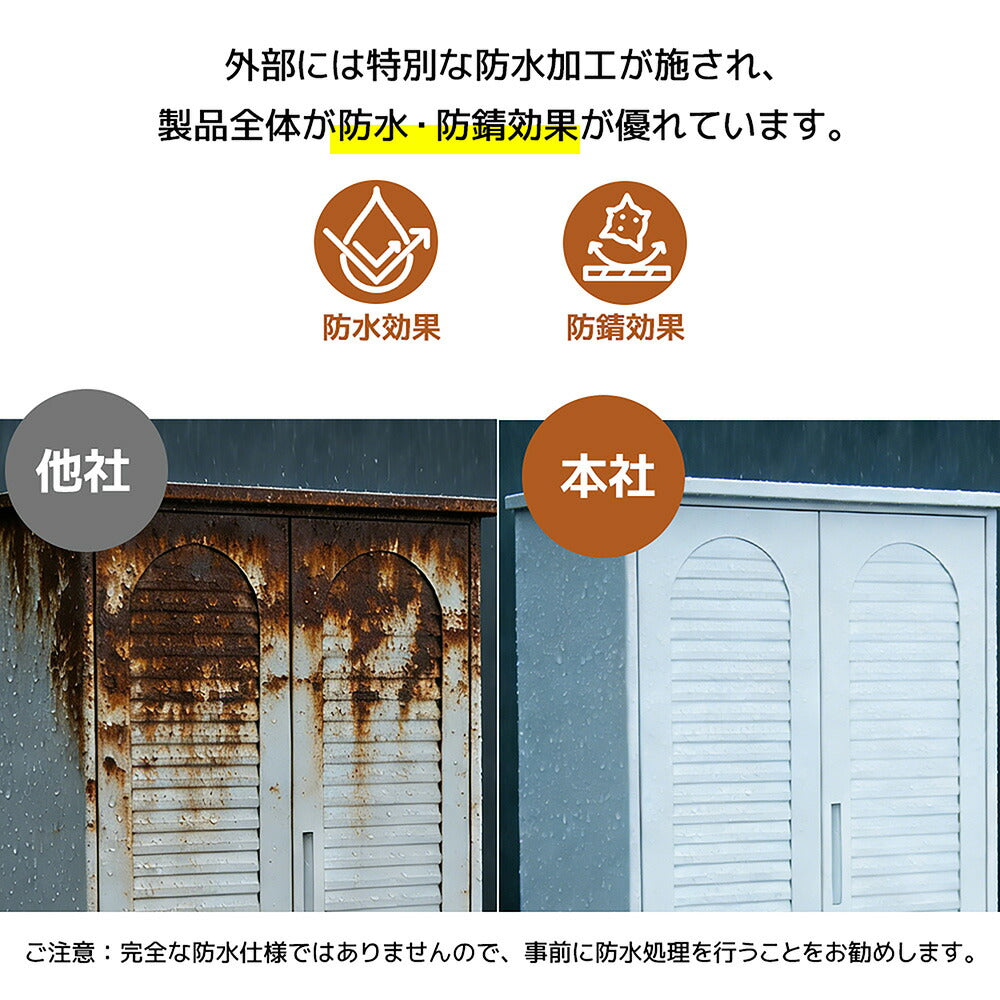 物置 収納庫 屋外 大型 倉庫 室外収納庫 屋外収納キャビネット 両開きドア ブラック/ホワイト 黒/白 物置き台 収納ボード付き 収納ポール 大容量 タオル掛け付き 鍵付き スチール 掃除用具ロッカー 高さ185cm 7日内出荷
