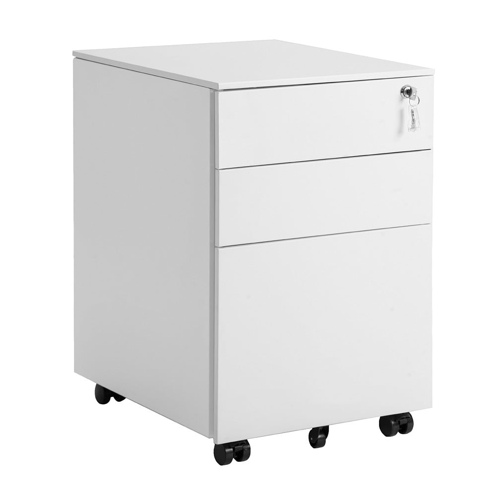 【完成品】デスクワゴン サイドワゴン サイドボード ラック 鍵付き キャスター付き 脇机 収納 A4 キャビネット ホワイト 白 脇机 引き出し付き モダン オフィス デスクサイド