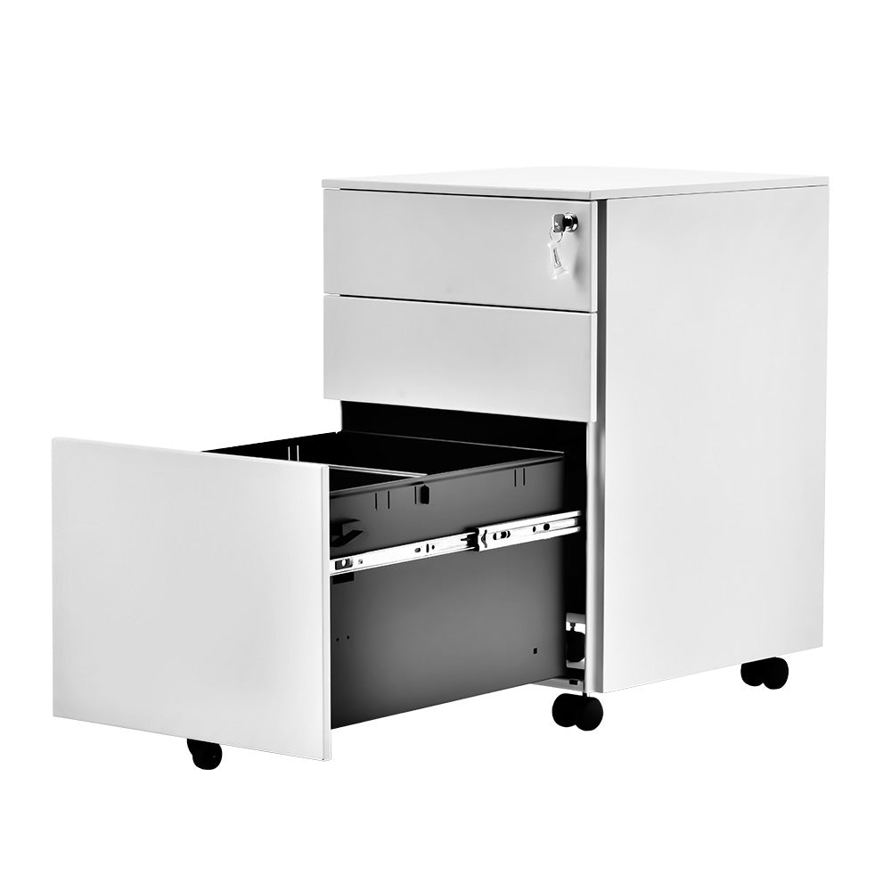 【完成品】デスクワゴン サイドワゴン サイドボード ラック 鍵付き キャスター付き 脇机 収納 A4 キャビネット ホワイト 白 脇机 引き出し付き モダン オフィス デスクサイド