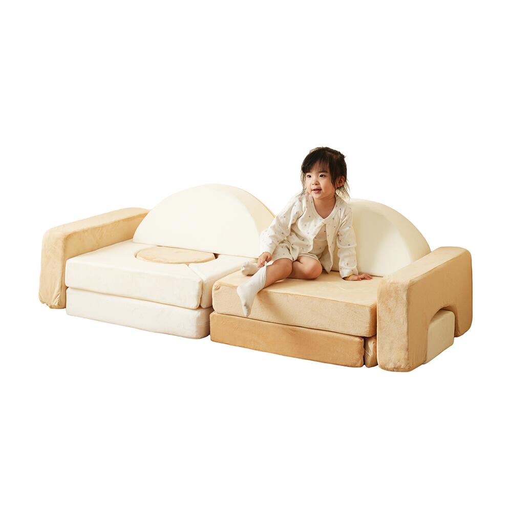 ソフトブロック アスレチック クッション 遊具 子供用 室内 大型 キッズスペース 滑り台 布製 おもちゃ ベージュ×イエロー 幼児 保育園向け 多機能 自由組合 アスレチック ブロック 玩具 室内 遊具 子供 こども