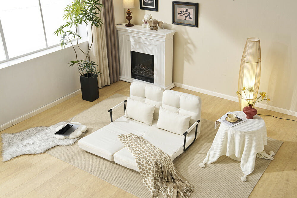 ソファベッド 折りたたみ 3WAY カウチソファー 一人掛け 二人掛け リクライニング フロアソファ 肘付き ファブリック生地 調節可能 背もたれ ふわふわ クッション 一人暮らし コンパクト 組立品 7日内出荷