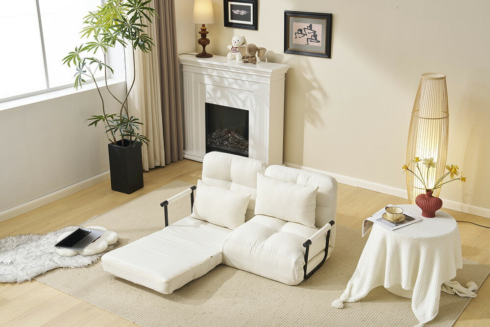 ソファベッド 折りたたみ 3WAY カウチソファー 一人掛け 二人掛け リクライニング フロアソファ 肘付き ファブリック生地 調節可能 背もたれ ふわふわ クッション 一人暮らし コンパクト 組立品 7日内出荷