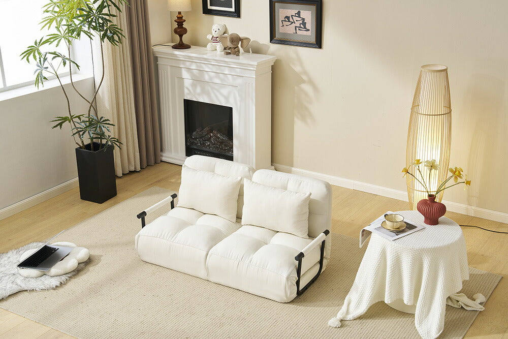 ソファベッド 折りたたみ 3WAY カウチソファー 一人掛け 二人掛け リクライニング フロアソファ 肘付き ファブリック生地 調節可能 背もたれ ふわふわ クッション 一人暮らし コンパクト 組立品 7日内出荷