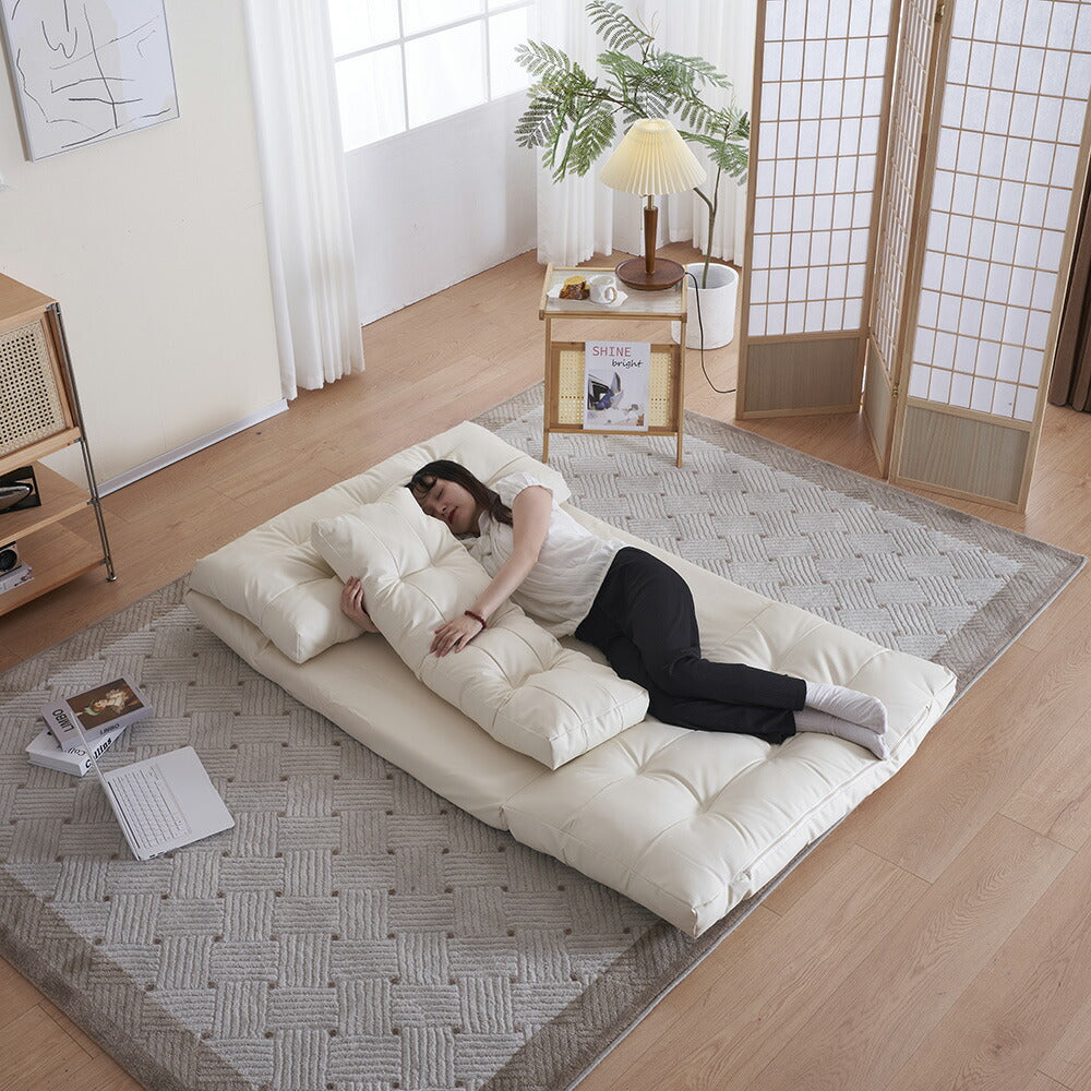 ソファベッド 2人掛け ローソファ 3WAY リクライニング 幅108cm 折りたたみ ソファーベッド コンパクト クッション付き 座椅子 フロアソファ 来客用 7日内出荷