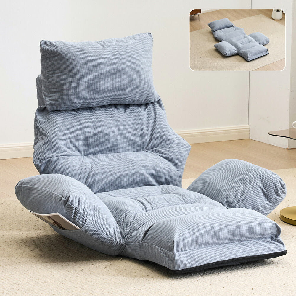 ソファーベッド 一人掛け 座椅子 折りたたみ式 6段階リクライニング 足元調節 ワッフル生地 幅最大160cm フロアソファ コンパクト 一人暮らし 7日内出荷