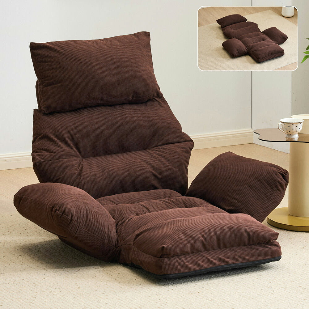 ソファーベッド 一人掛け 座椅子 折りたたみ式 6段階リクライニング 足元調節 ワッフル生地 幅最大160cm フロアソファ コンパクト 一人暮らし 7日内出荷