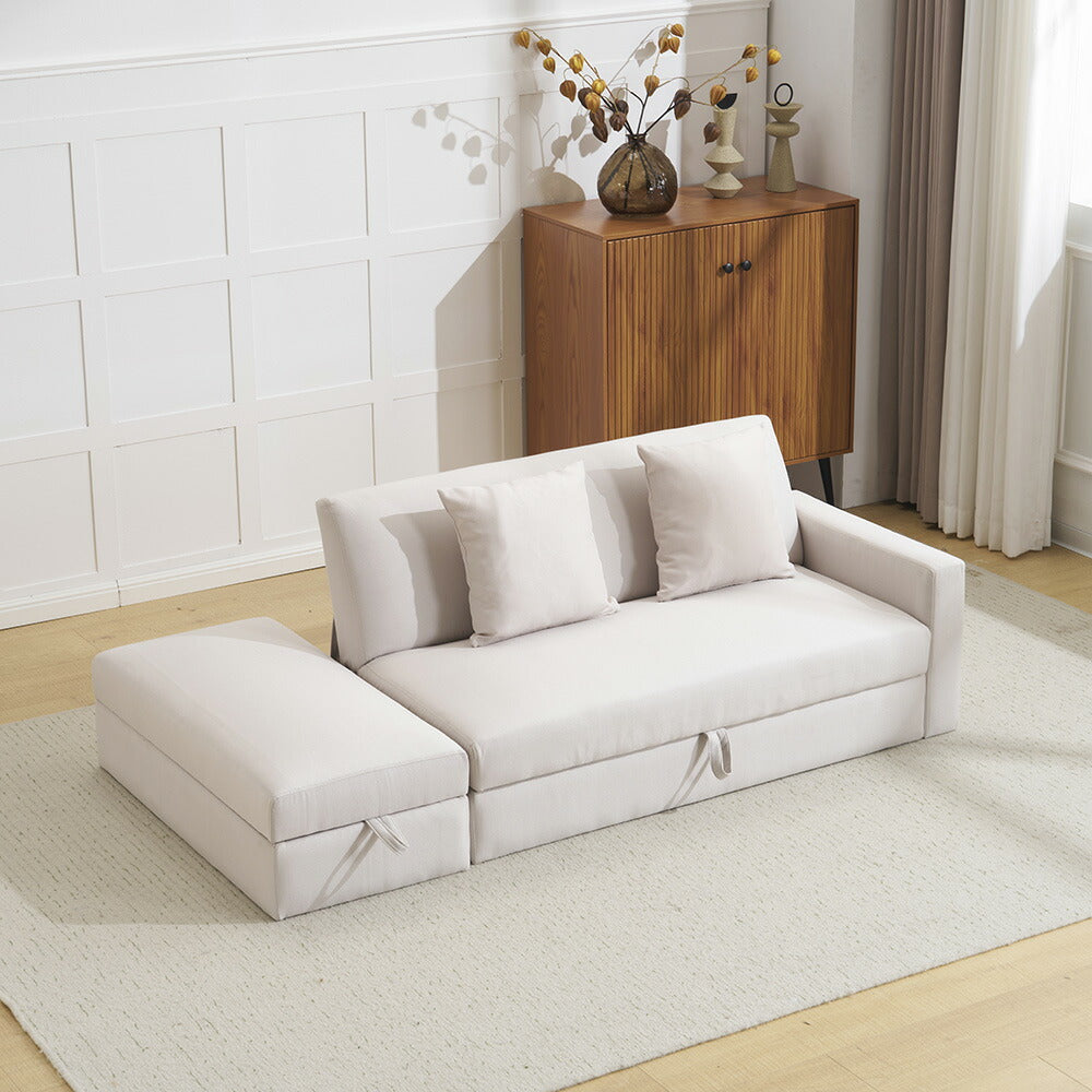 ソファベッド 3人掛け 収納付き オットマン付き 5WAY 折りたたみ式 カウチソファ 来客用 脚取り外し可能 大容量収納 リビング 一人暮らし 7日内出荷