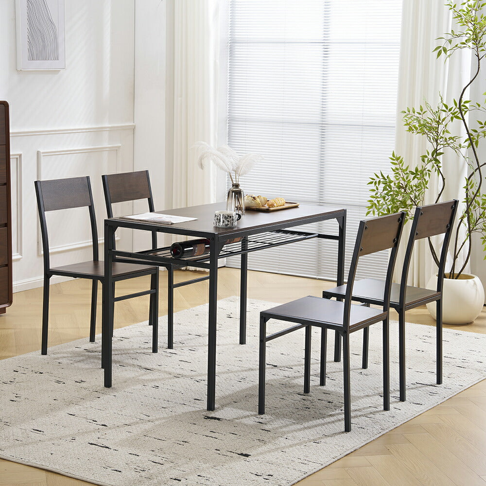 ダイニングテーブルセット 4人掛け 5点セット ダイニングセット おしゃれ 長方形 幅109cm 食卓 2人掛け 4人 ダイニングテーブル ダイニングチェア モダン 北欧 ベンチ 食卓セット 木目調 スチール 新生活 木目調 ナチュラル ブラウン 7日内出荷