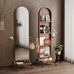 スタンドミラー 全身 ラック アンティーク 木製 鏡付き アーチ アーチ形 木製 全身鏡 収納棚 姿見 収納 鏡 付き ドレッサー メイク コスメ 玄関 リビング収納 ミラー ミラーラック 姿見ドレッサー キャスター付き おしゃれ