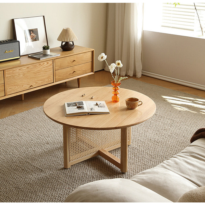 Casaconer | センターテーブル・ラタン・木製・おしゃれ・北欧・韓国・ナチュラル・レトロ調・シンプル・収納・リビングテーブル・80