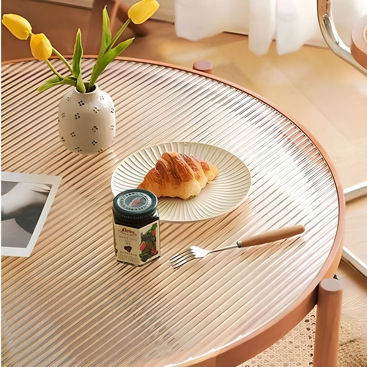 Casaconer | ローテーブル・ガラス・木製・モールガラス・ラタン・おしゃれ・北欧・ナチュラル・シンプル・レトロ調・リビング・収納・80