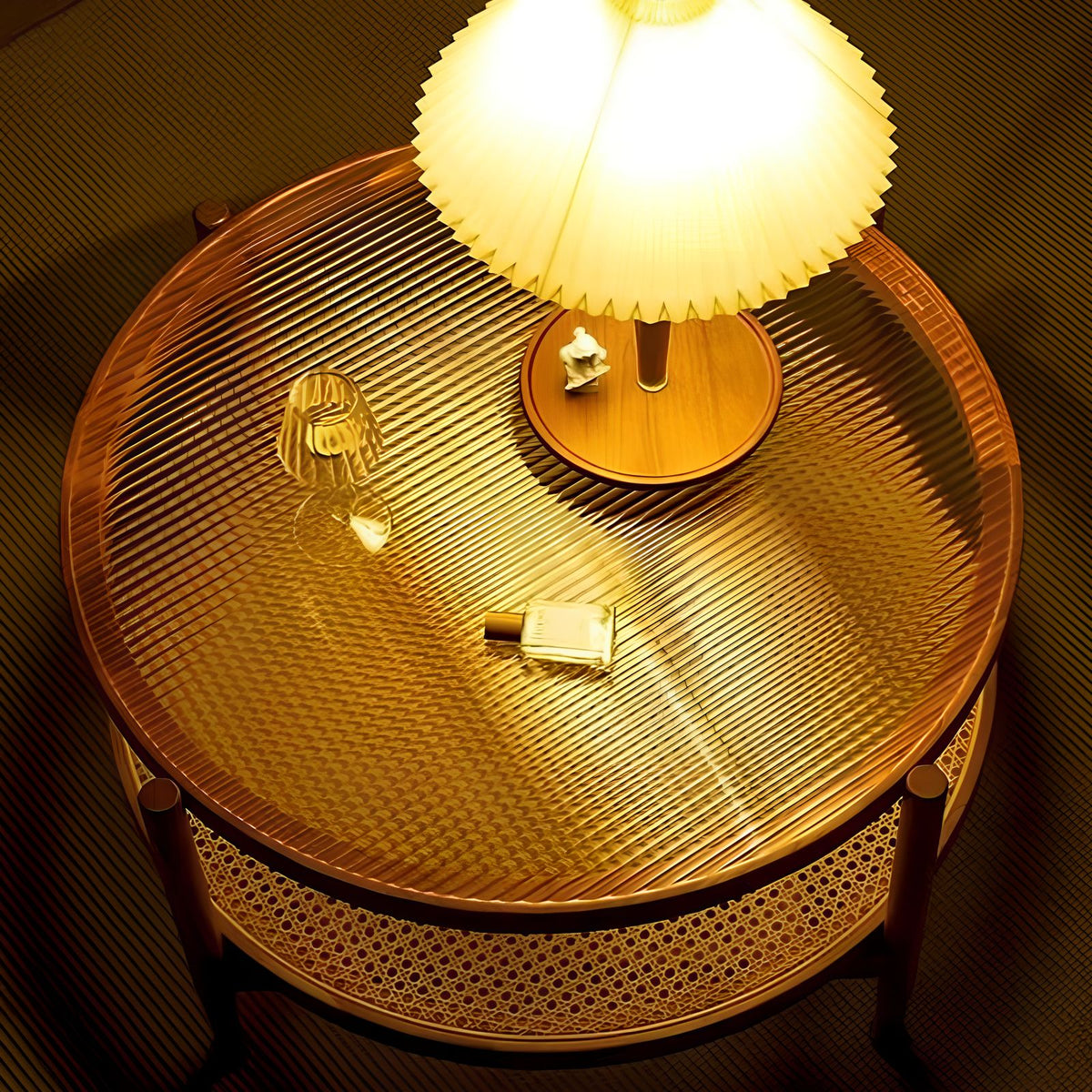 Casaconer | ローテーブル・ガラス・木製・モールガラス・ラタン・おしゃれ・北欧・ナチュラル・シンプル・レトロ調・リビング・収納・80