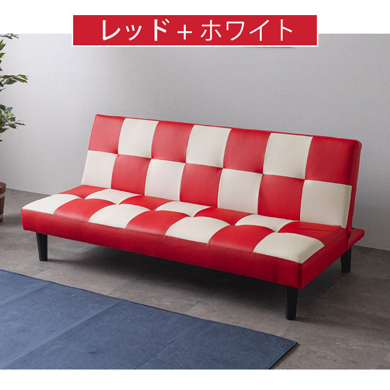 ソファー ソファ おすすめ ソファーベッド シングル 幅170cm 3人掛け パッチワーク ファブリック ソファーベット ソファー コンパクト 合皮 市松 おしゃれ かわいい ロータイプ おすすめ