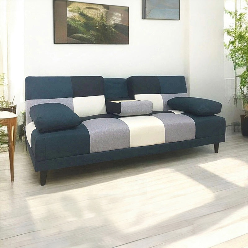 ソファー ソファ おすすめ ソファーベッド おしゃれ 幅178cm テーブル付き パッチワーク ソファーベット コンパクト 3人掛け シングル クッション付 ブルー ブラウン 脚付き 寝心地 座り心地 ファブリック