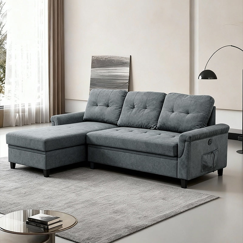 ソファーベッド・収納付き・カウチソファー・3人掛け・布製・グレー・北欧風・リビング・寝室・大きい・usb・おしゃれ・7日内出荷