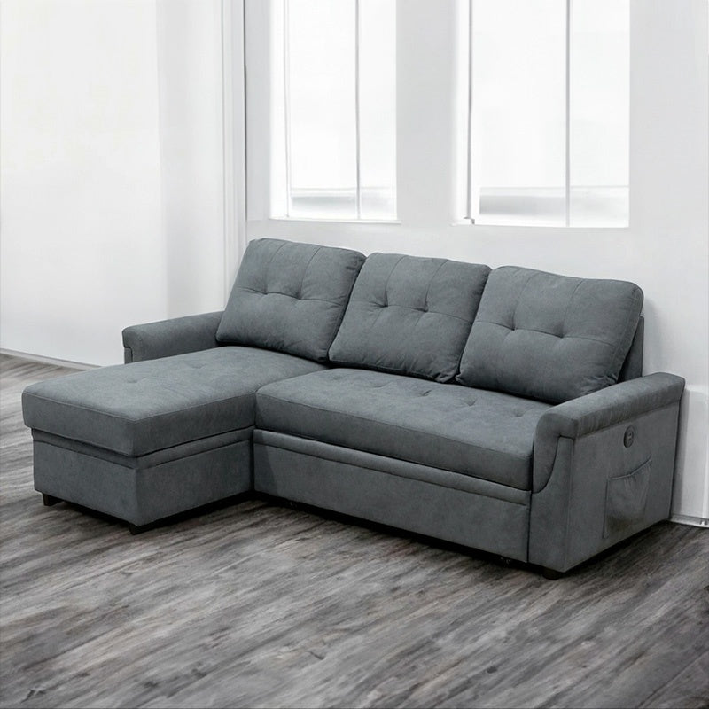 ソファーベッド・収納付き・カウチソファー・3人掛け・布製・グレー・北欧風・リビング・寝室・大きい・usb・おしゃれ・7日内出荷