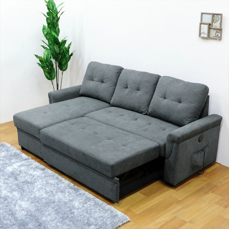 ソファーベッド・収納付き・カウチソファー・3人掛け・布製・グレー・北欧風・リビング・寝室・大きい・usb・おしゃれ・7日内出荷