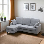 ソファ・カウチソファ・3人掛け・幅約180cm・北欧・おしゃれ・布製・オットマン・スツール付き・L字・グレー クッション付き・おすすめ・コーデュロイ・7日内出荷