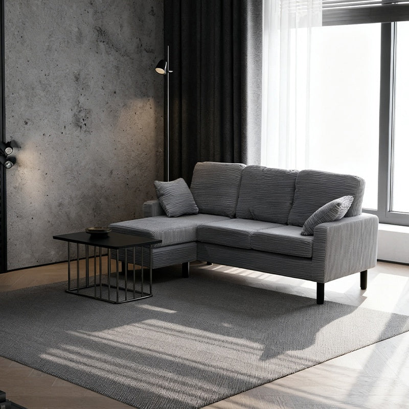 ソファ・カウチソファ・3人掛け・幅約180cm・北欧・おしゃれ・布製・オットマン・スツール付き・L字・グレー クッション付き・おすすめ・コーデュロイ・7日内出荷