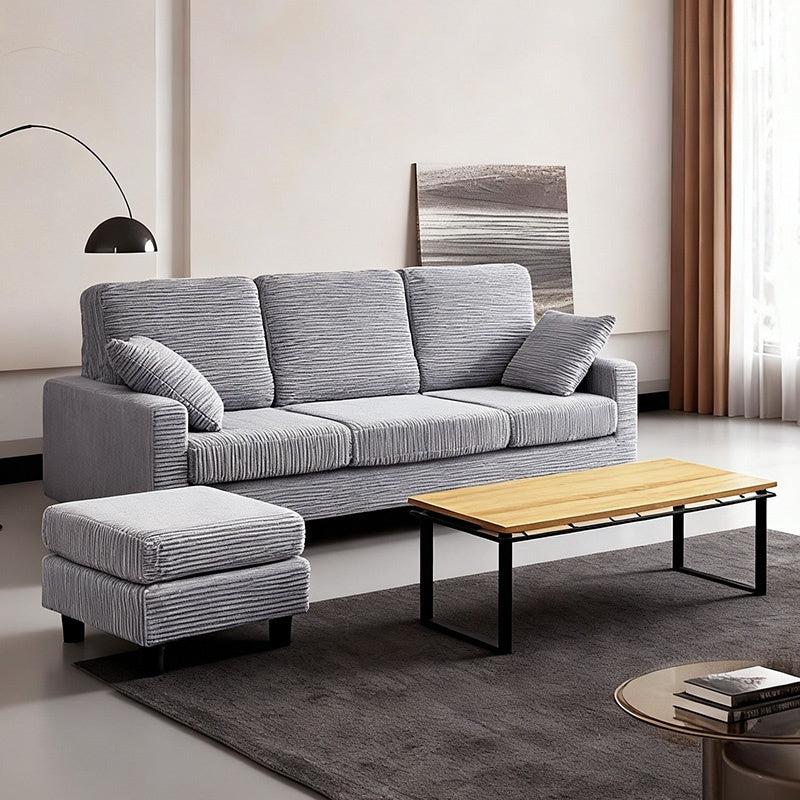 ソファ・カウチソファ・3人掛け・幅約180cm・北欧・おしゃれ・布製・オットマン・スツール付き・L字・グレー クッション付き・おすすめ・コーデュロイ・7日内出荷