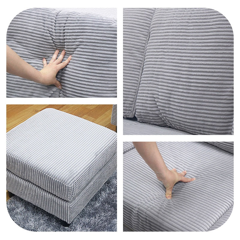 ソファ・カウチソファ・3人掛け・幅約180cm・北欧・おしゃれ・布製・オットマン・スツール付き・L字・グレー クッション付き・おすすめ・コーデュロイ・7日内出荷