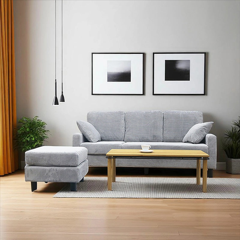 ソファ・カウチソファ・3人掛け・幅約180cm・北欧・おしゃれ・布製・オットマン・スツール付き・L字・グレー クッション付き・おすすめ・コーデュロイ・7日内出荷
