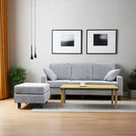 ソファ・カウチソファ・3人掛け・幅約180cm・北欧・おしゃれ・布製・オットマン・スツール付き・L字・グレー クッション付き・おすすめ・コーデュロイ・7日内出荷