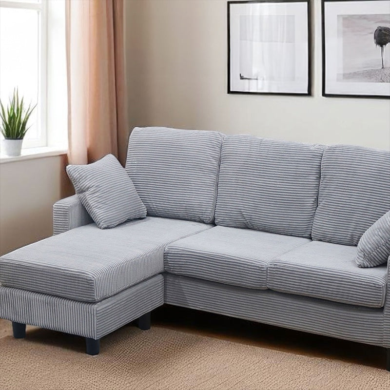 ソファ・カウチソファ・3人掛け・幅約180cm・北欧・おしゃれ・布製・オットマン・スツール付き・L字・グレー クッション付き・おすすめ・コーデュロイ・7日内出荷