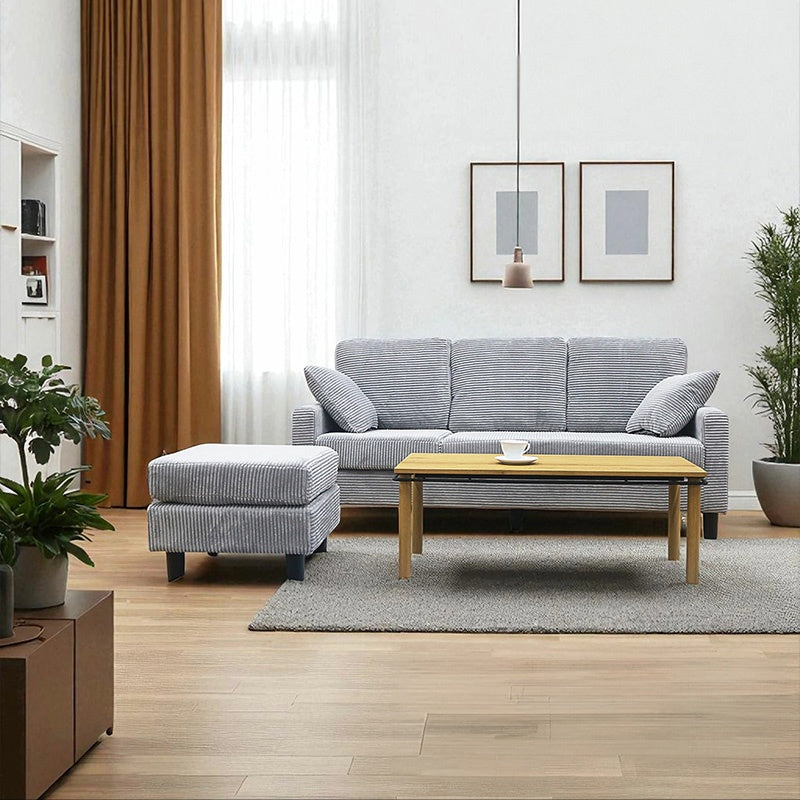 ソファ・カウチソファ・3人掛け・幅約180cm・北欧・おしゃれ・布製・オットマン・スツール付き・L字・グレー クッション付き・おすすめ・コーデュロイ・7日内出荷