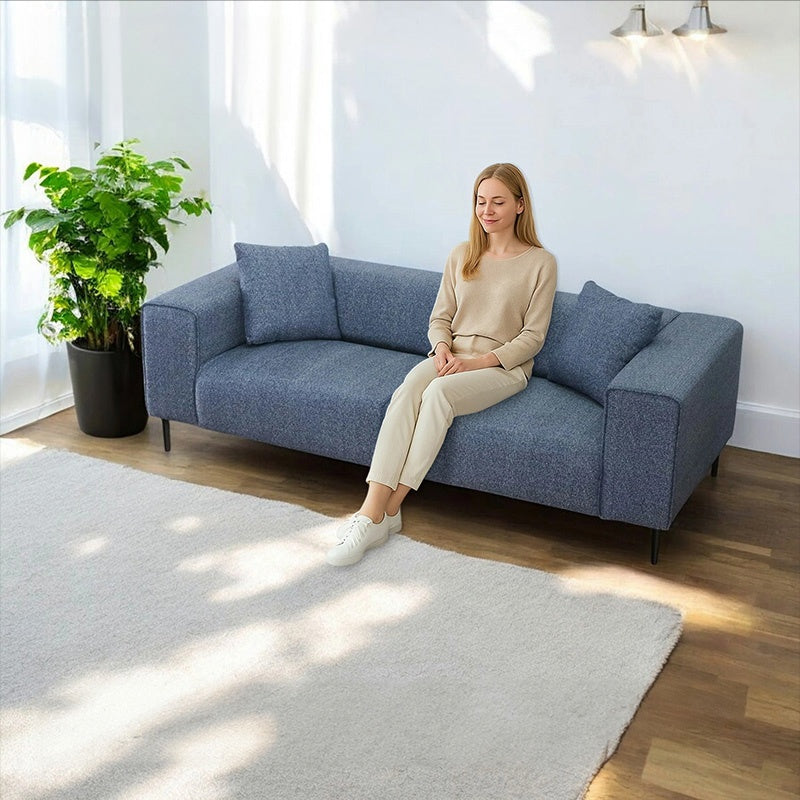 ソファ ソファー 幅196cm 3人掛け クッション付き 北欧 ファブリック 布 ブルーグレー 脚付き スチール