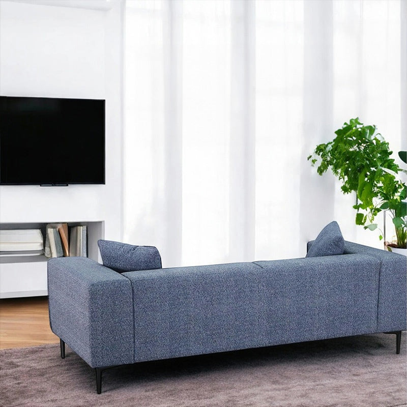 ソファ ソファー 幅196cm 3人掛け クッション付き 北欧 ファブリック 布 ブルーグレー 脚付き スチール