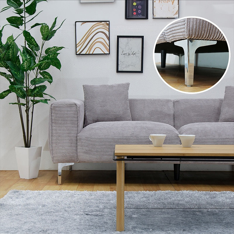 ソファ ソファー 幅190cm 3人掛け 3人用 コーデュロイ ファブリック 布 シンプルデザイン グレー 脚付き 肘掛け おしゃれ
