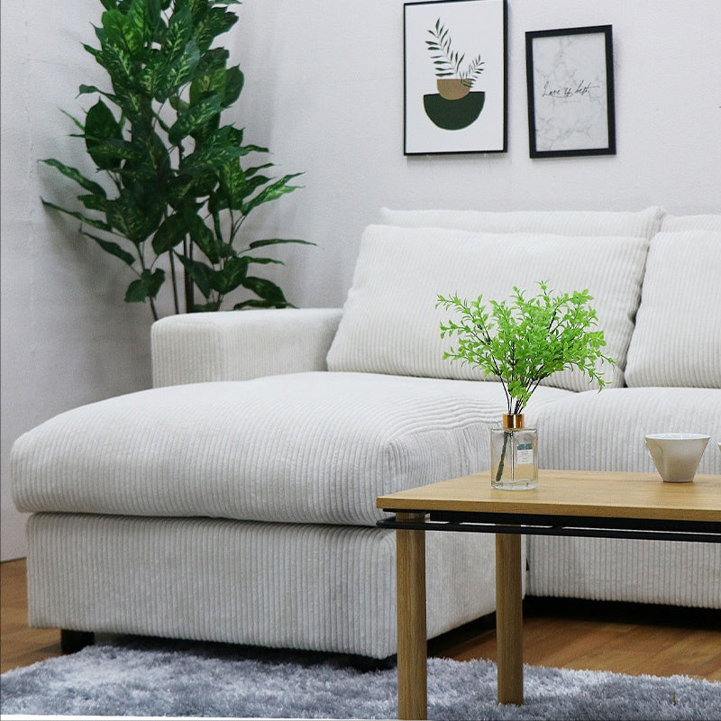ソファ カウチソファー 大型 幅260cm 大きめ 北欧 おしゃれ ファブリック 布 3人掛け 4人掛け スツール付き シェーズロング l字ソファー クッション付き おすすめ アイボリー コーデュロイ