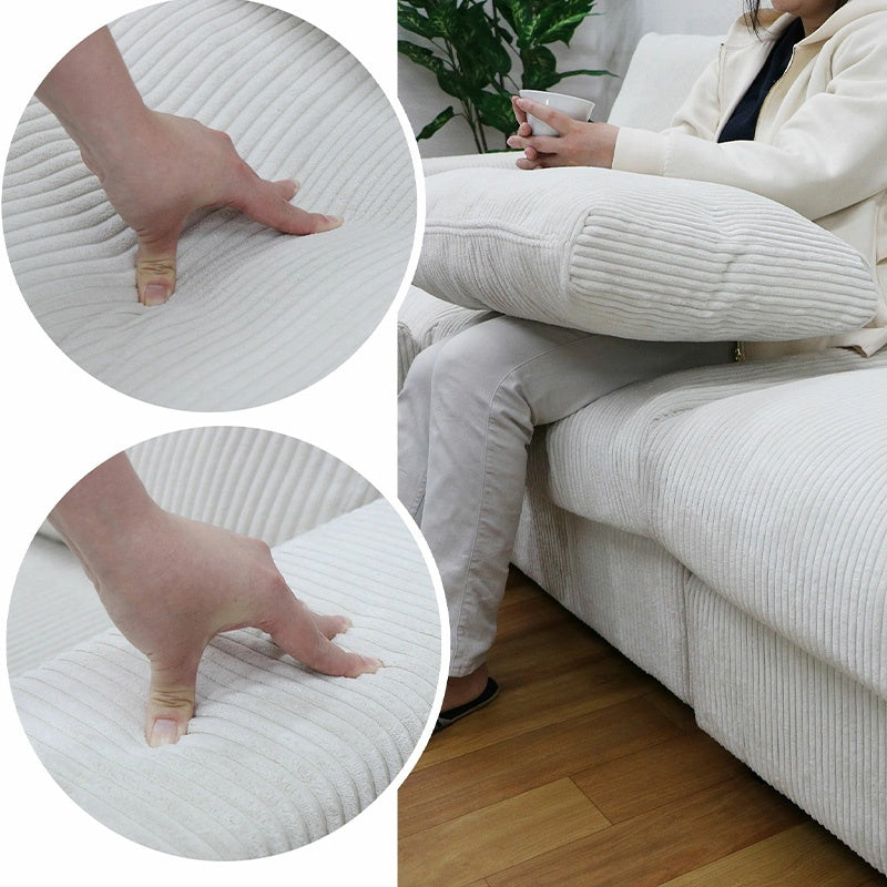 ソファ カウチソファー 大型 幅260cm 大きめ 北欧 おしゃれ ファブリック 布 3人掛け 4人掛け スツール付き シェーズロング l字ソファー クッション付き おすすめ アイボリー コーデュロイ