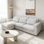 ソファ カウチソファー 大型 幅260cm 大きめ 北欧 おしゃれ ファブリック 布 3人掛け 4人掛け スツール付き シェーズロング l字ソファー クッション付き おすすめ アイボリー コーデュロイ