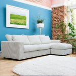 ソファ カウチソファー 大型 幅260cm 大きめ 北欧 おしゃれ ファブリック 布 3人掛け 4人掛け スツール付き シェーズロング l字ソファー クッション付き おすすめ アイボリー コーデュロイ