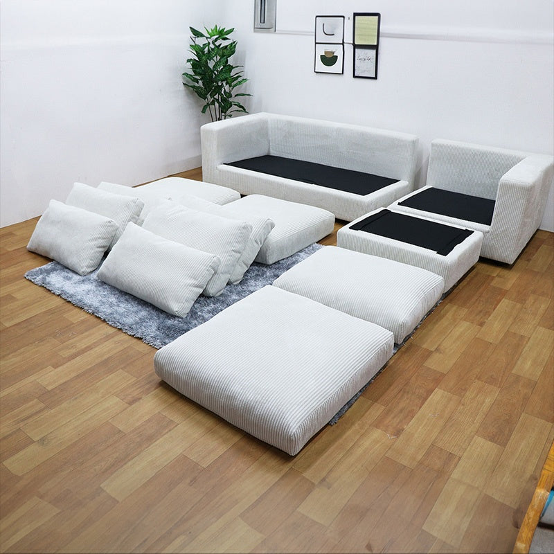 ソファ カウチソファー 大型 幅260cm 大きめ 北欧 おしゃれ ファブリック 布 3人掛け 4人掛け スツール付き シェーズロング l字ソファー クッション付き おすすめ アイボリー コーデュロイ