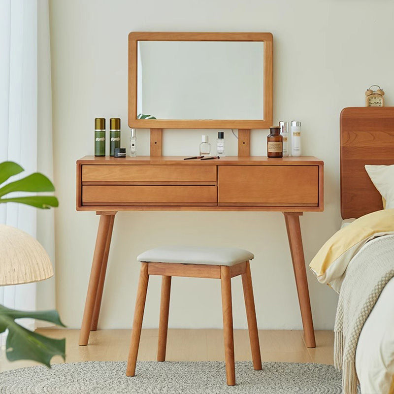 Casaconer | 化粧台・デスク・ドレッサー・テーブル・メイクテーブル・カフェ・おしゃれ・卓上・コンパクト・木製・木・幅80cm・省スペース・収納・スリム・鏡台・パソコンデスク・ワンルーム・一人暮らし・可愛い・北欧・ナチュラル・引き出し付き