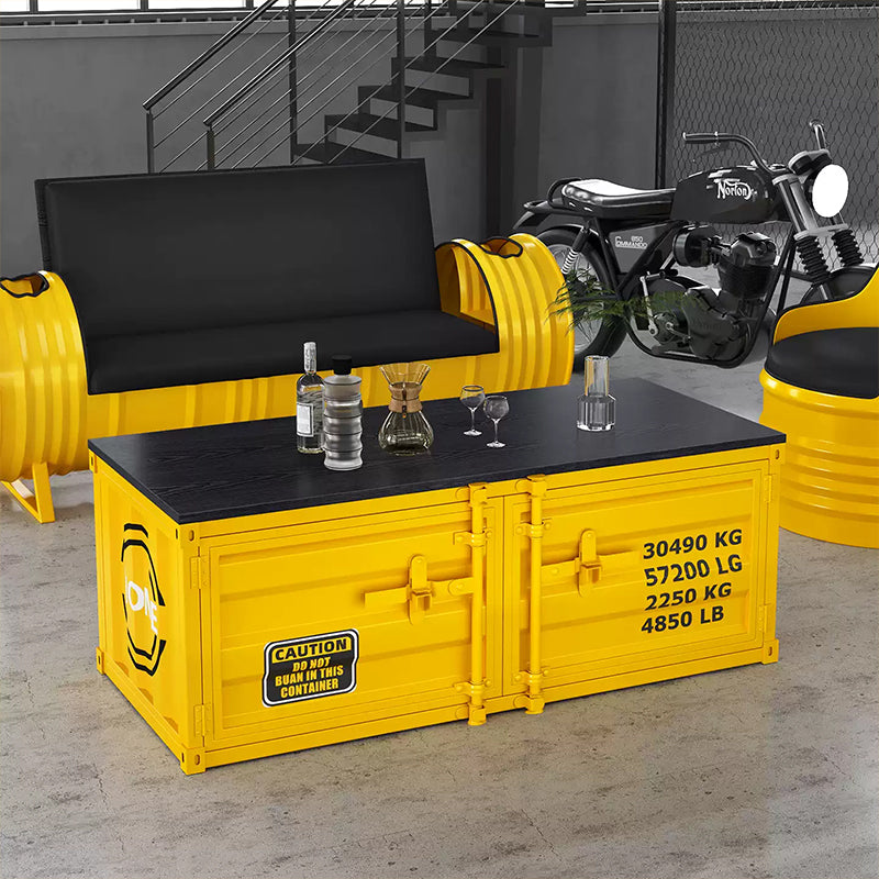 スチール製 収納ローボード ローテーブル インダストリアル コンテナ風 デザイン 収納キャビネット ロータイプ 多目的収納 オフィス イエロー シルバー 幅100cm/140cm おしゃれ