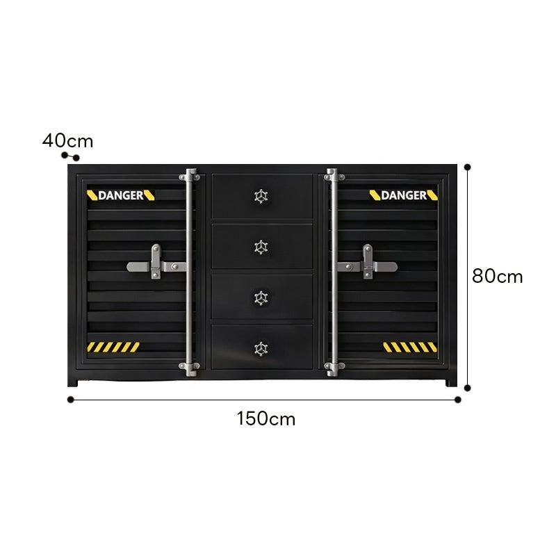 カウンターキャビネット スチール製 インダストリアルデザイン コンテナ風 収納キャビネット バーカウンター サイドボード カフェ 店舗用 幅80cm/120cm ブラック おしゃれ